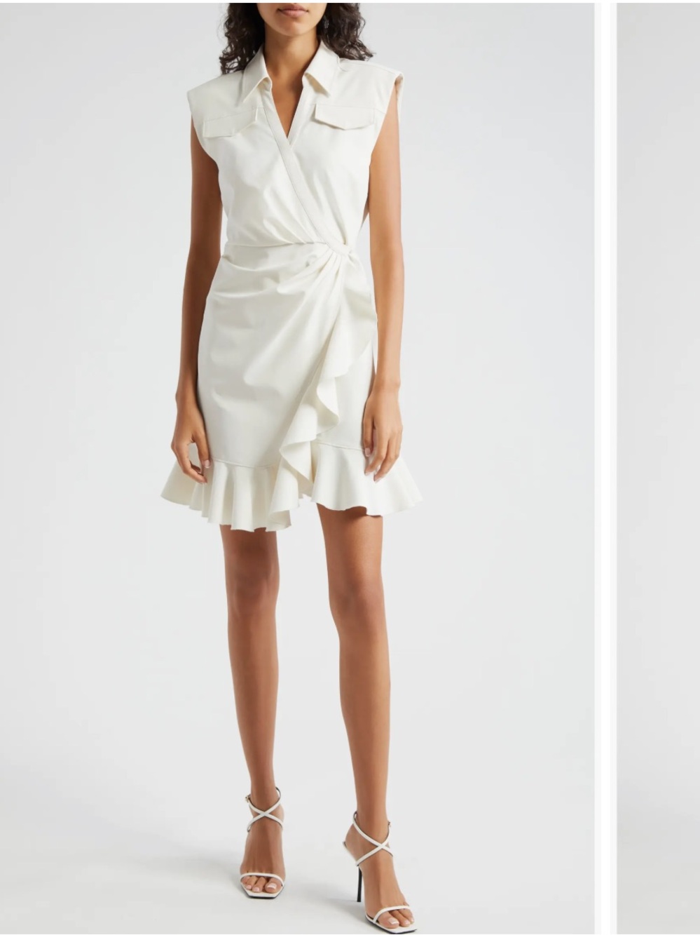 cinq a sept Zenni Sleeveless Wrap Mini Dress with Ruffle Hem in Ivory size 6 NWT